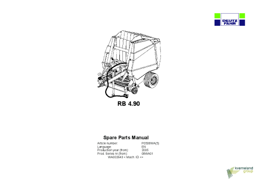 Deutz-Fahr RB 4.90 08WA01 Balers Round Variable chamber 2005 Parts Manual Catalog Pdf Download