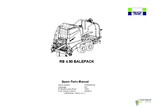 Deutz-Fahr RB 4.90 BalePack Baler-wrapper chamber 2005 Parts Manual Catalog Pdf Download