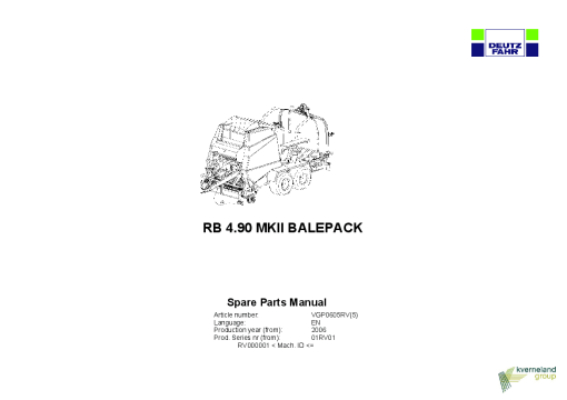 Deutz-Fahr RB 4.90 MK II BalePack Baler-wrapper chamber 2006 Parts Manual Catalog Pdf Download