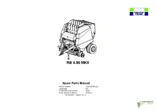 Deutz-Fahr RB 4.90 MKII Balers Round Variable chamber 2006 Parts Manual Catalog Pdf Download