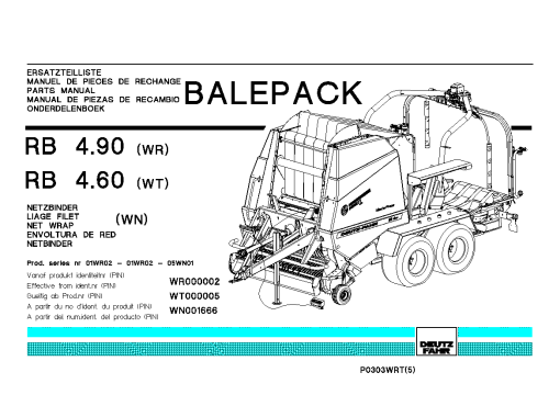 Deutz-Fahr RB 4.90 (WR) 4.60 (WT) BalePack Baler-wrapper chamber Parts Manual Catalog Pdf Download