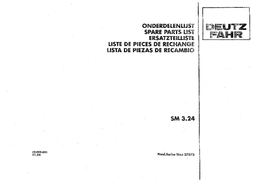 Deutz-Fahr SM 3.24 Mower 1993-1994 SN 27073 Parts Manual Catalog Pdf Download