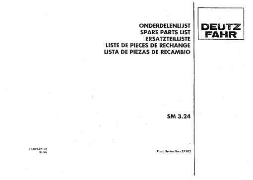 Deutz-Fahr SM 3.24 Mower 1994-1995 SN 27102 Parts Manual Catalog Pdf Download