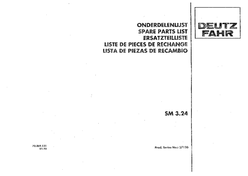 Deutz-Fahr SM 3.24 Mower 1995 SN 27126 Parts Manual Catalog Pdf Download