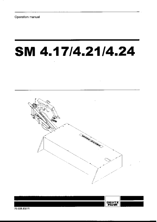 Deutz-Fahr SM 4.17 4.21 4.24 Mower 2001-2004 Operation Maintenance Manual PDF download
