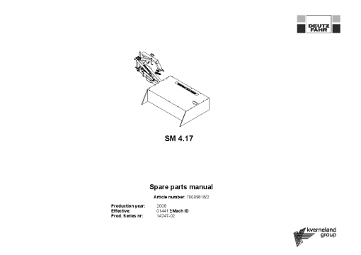 Deutz-Fahr SM 4.17 Mower 2008 SN 14247-02 Parts Manual Catalog Pdf Download