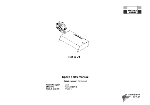 Deutz-Fahr SM 4.21 Mower 2005 Parts Manual Catalog Pdf Download