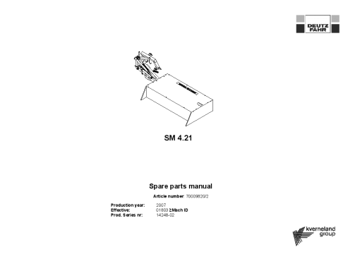 Deutz-Fahr SM 4.21 Mower 2007 PSN 14248-02 Parts Manual Catalog Pdf Download