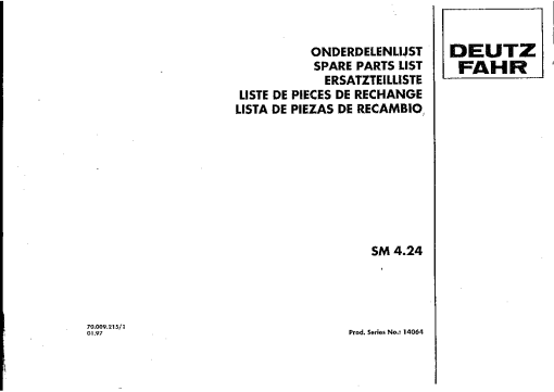 Deutz-Fahr SM 4.24 Mower 1996 SN 14064 Parts Manual Catalog Pdf Download