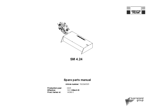 Deutz-Fahr SM 4.24 Mower 2005 SN 14086-5 Parts Manual Catalog Pdf Download