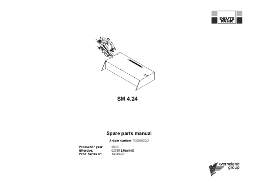 Deutz-Fahr SM 4.24 Mower 2007-2009 SN 14249-2 Parts Manual Catalog Pdf Download