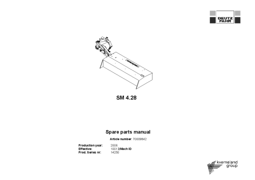 Deutz-Fahr SM 4.28 Mower 2006 SN 14250 Parts Manual Catalog Pdf Download