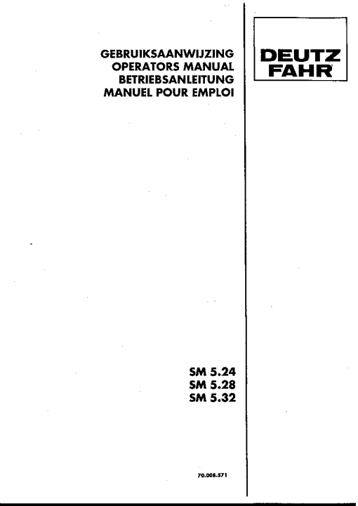 Deutz-Fahr SM 5.24 5.28 5.28 5.32 Mower 1996-1998 Operation Maintenance Manual PDF download