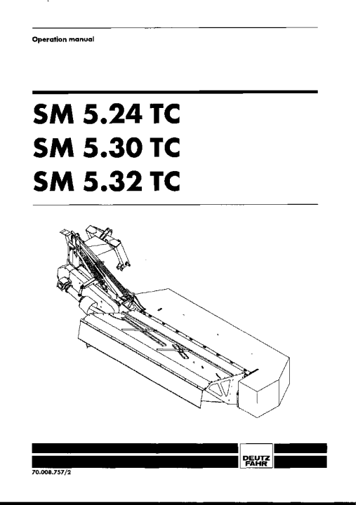 Deutz-Fahr SM 5.24 5.30 5.32 TC Mower 1999-2002 Operation Maintenance Manual PDF download