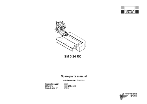 Deutz-Fahr SM 5.24 RC Mower 2004 Parts Manual Catalog Pdf Download