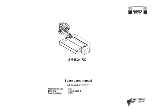 Deutz-Fahr SM 5.24 RC Mower 2008 Parts Manual Catalog Pdf Download