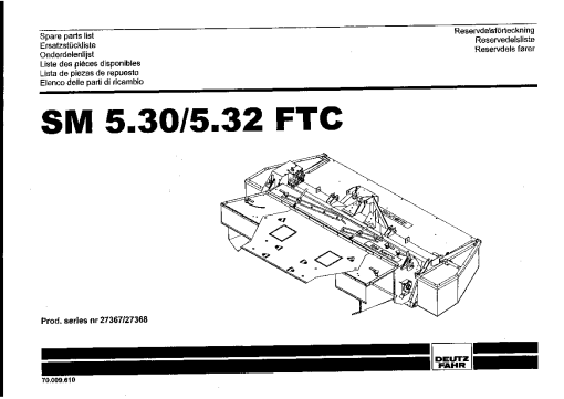 Deutz-Fahr SM 5.30 FTC Mower 2003 Parts Manual Catalog Pdf Download