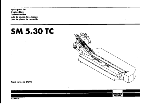 Deutz-Fahr SM 5.30 TC Mower 1999 Parts Manual Catalog Pdf Download