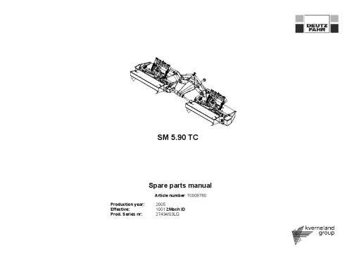 Deutz-Fahr SM 5.90 TC Mower 2005 Parts Manual Catalog Pdf Download