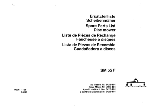 Deutz-Fahr SM 55 F Mower Parts Manual Catalog Pdf Download