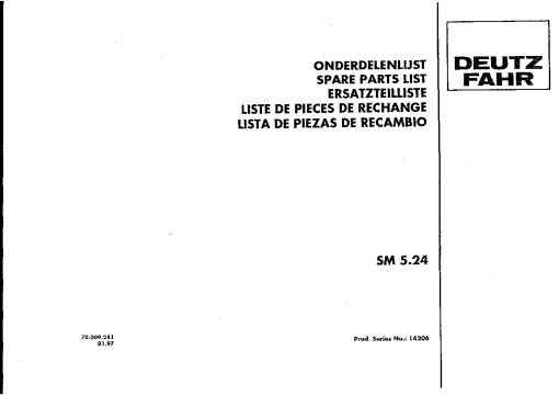 Deutz-Fahr SM5.24 Mower 1996 SN 14206 Parts Manual Catalog Pdf Download