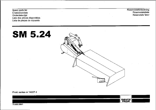 Deutz-Fahr SM5.24 Mower 2004 SN 14227-1 Parts Manual Catalog Pdf Download