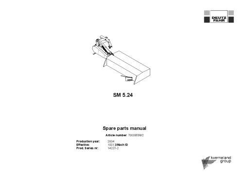 Deutz-Fahr SM5.24 Mower 2004 SN 14227-2 Parts Manual Catalog Pdf Download