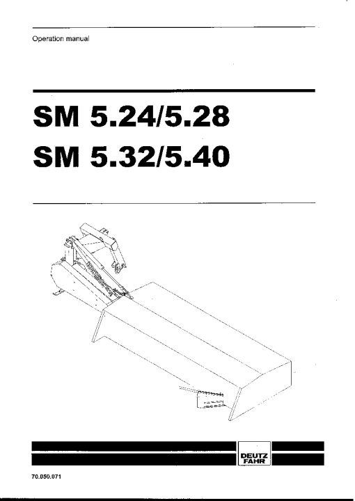 Deutz-Fahr SM5.24 SM5.28 SM5.32 SM5.40 Mower 2002-2004 Operation Maintenance Manual PDF download