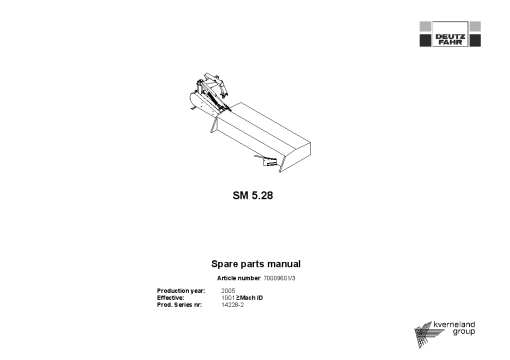 Deutz-Fahr SM5.28 Mower 2005 SN 14228-2 Parts Manual Catalog Pdf Download