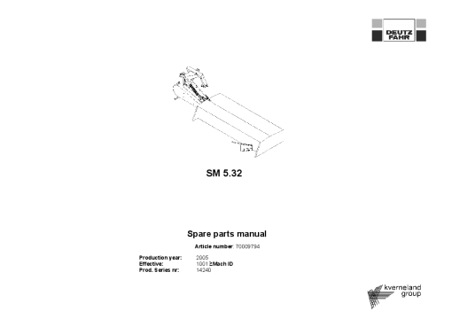 Deutz-Fahr SM5.32 Mower 2005 SN 14240 Parts Manual Catalog Pdf Download