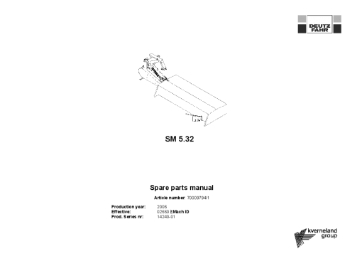 Deutz-Fahr SM5.32 Mower 2006 SN 14240-01 Parts Manual Catalog Pdf Download