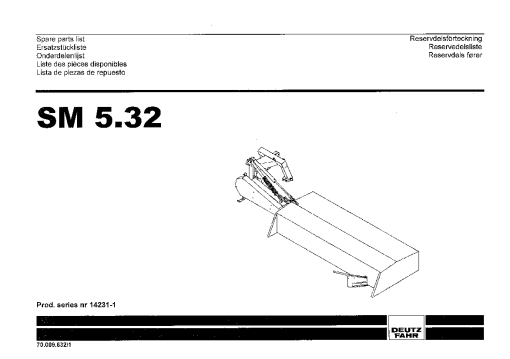 Deutz-Fahr SM5.32 Mower 2007-2009 SN 14240-02 Parts Manual Catalog Pdf Download