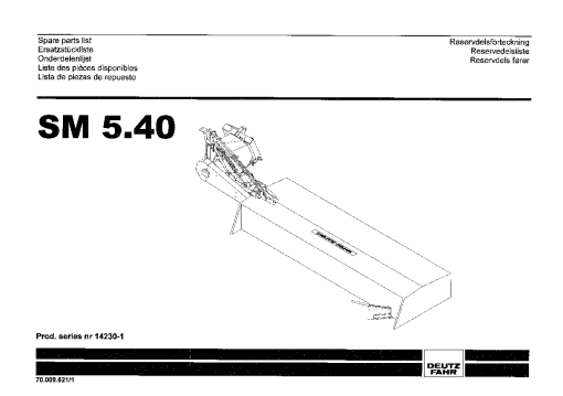 Deutz-Fahr SM5.40 Mower 2004 SN 14230-1 Parts Manual Catalog Pdf Download