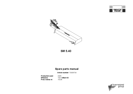 Deutz-Fahr SM5.40 Mower 2006 SN 14234 Parts Manual Catalog Pdf Download