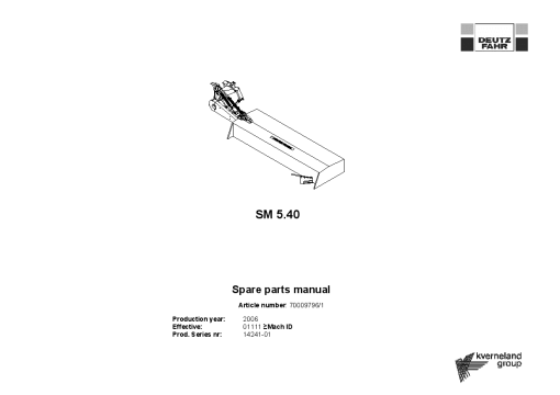Deutz-Fahr SM5.40 Mower 2006 SN 14241-01 Parts Manual Catalog Pdf Download