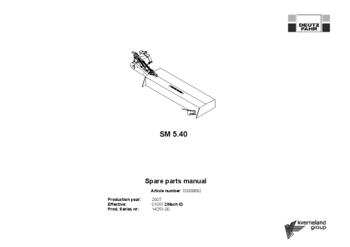 Deutz-Fahr SM5.40 Mower 2007 SN 14251-00 Parts Manual Catalog Pdf Download