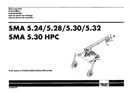 Deutz-Fahr SMA 5.24 5.28 5.30 5.32 5.30 HPC Mower 1990 Parts Manual Catalog Pdf Download
