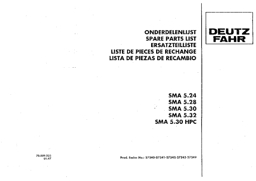 Deutz-Fahr SMA 5.24 5.28 5.30 5.32 5.30 HPC Mower 1997 Parts Manual Catalog Pdf Download