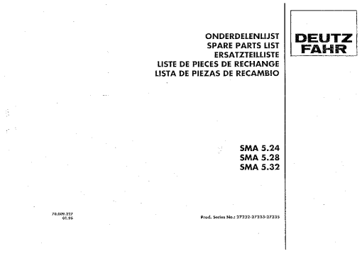 Deutz-Fahr SMA 5.24 5.28 5.32 Mower 1996 Parts Manual Catalog Pdf Download