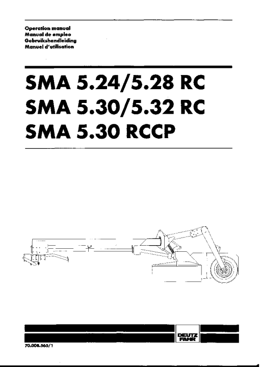 Deutz-Fahr SMA 5.24 5.30 5.32 5.35 -RC 5.30 -RCCP Mower 1989 Operation Maintenance Manual PDF download
