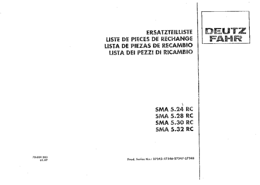 Deutz-Fahr SMA 5.24 5.30 5.32 5.35 -RC Mower 1997 Parts Manual Catalog Pdf Download
