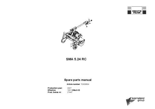 Deutz-Fahr SMA 5.24 RC Mower 2007 Parts Manual Catalog Pdf Download