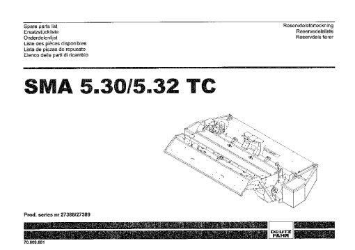 Deutz-Fahr SMA 5.30 5.32 -TC Mower 2004 Parts Manual Catalog Pdf Download