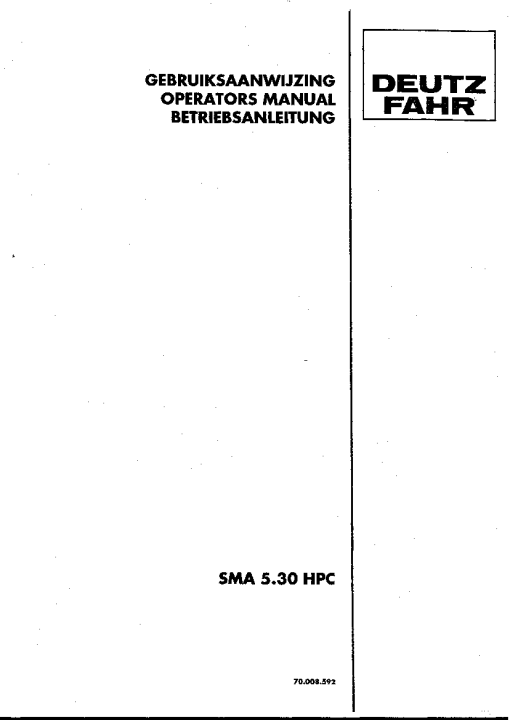 Deutz-Fahr SMA 5.30 HPC Mower 1998 Operation Maintenance Manual PDF download