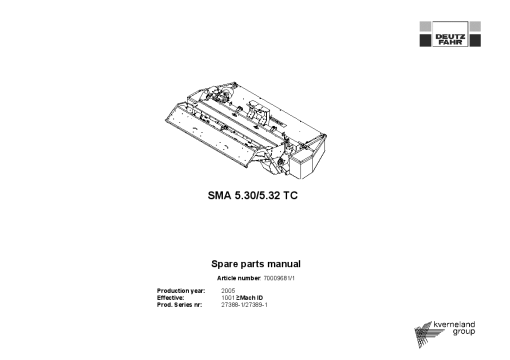 Deutz-Fahr SPA 5.30 5.32 TC Mower 2005 Parts Manual Catalog Pdf Download