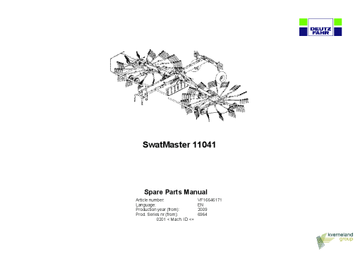 Deutz-Fahr SwatMaster 11041 Rakes 2009 Sn 0201- Parts Manual Catalog Pdf Download