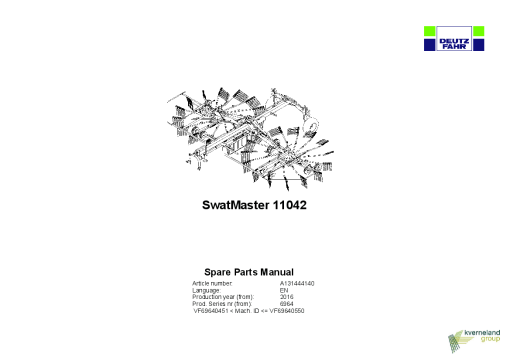 Deutz-Fahr SwatMaster 11042 Rakes 2016 SN VF69640451-69640550 Parts Manual Catalog Pdf Download