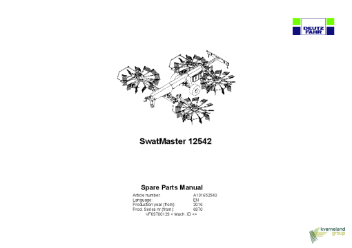 Deutz-Fahr SwatMaster 12542 Rakes 2015 SN 69700129 Parts Manual Catalog Pdf Download