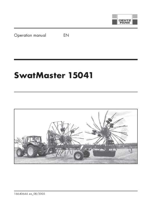 Deutz-Fahr SwatMaster 15041 Rakes 2005 Operation Maintenance Manual PDF download