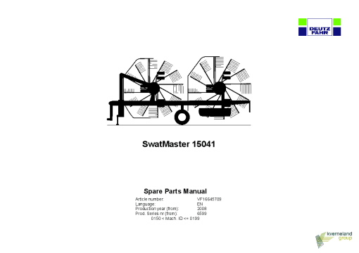 Deutz-Fahr SwatMaster 15041 Rakes 2008 SN 0150-0199 Parts Manual Catalog Pdf Download